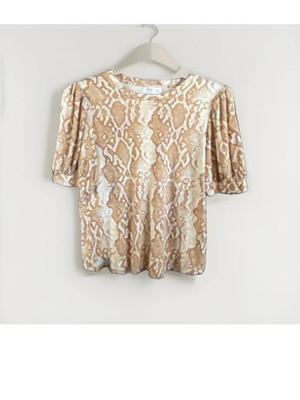 Tinsel Beige and Cream Snake-Print Short Sleeve Top